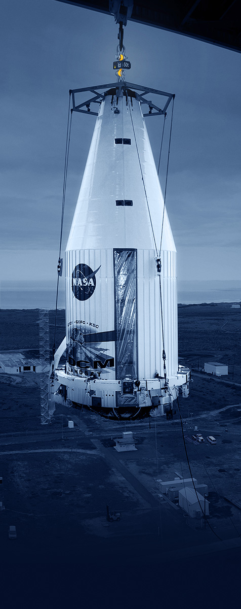 Rocket payload is lifted high above the ground